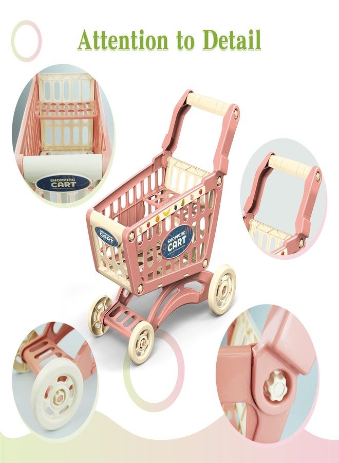 RedCrab Kids Shopping Cart Toy Supermarket 54pcs Playset Included Grocery Cart Toy,Credit Card Pretend Fruit Vegetables Shop Accessories for Boy Girl Kid (Pink) - Image 3
